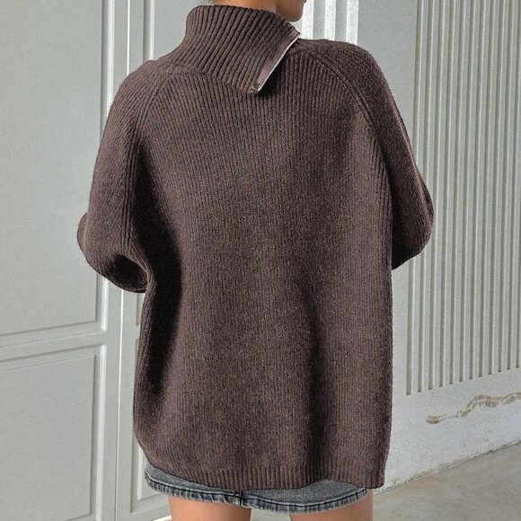 Brown Casual Women's Zipper Front Cardigan Sweater - Picture 2 of 5